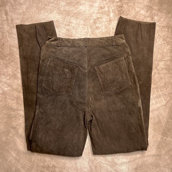 Vintage 90s Danielle Martin High Waisted Straight Leg Brown Leather Suede Pants - Picture 9 of 9